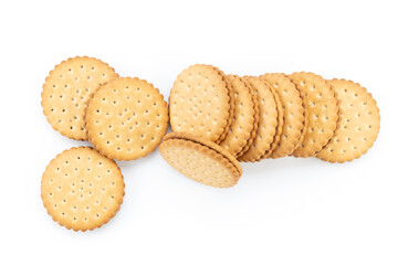 Lot of round sandwich biscuits isolated on white background.