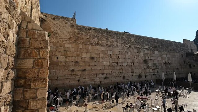27-12-2022. jerusalem-israel .A special angle view on the Western Wall in Jerusalem, Israel. The footage shows the ancient stone wall that is considered the holiest site in Judaism