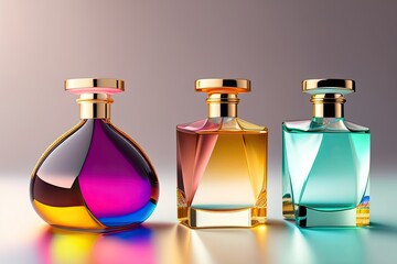 Transparent Multi Color Glass Floral Perfume Bottles Generative AI