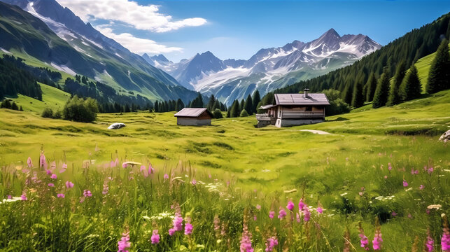  Idyllic Alpine Landscape with Mountain Chalet