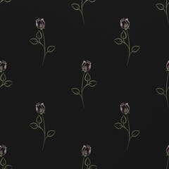 Dark seamless pattern with small roses watercolor painting vintage style 