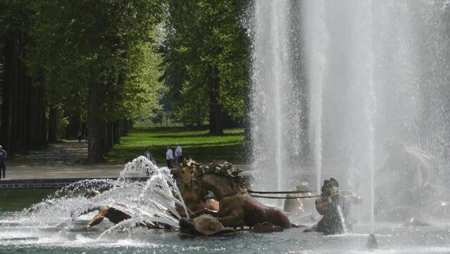 Versailles fountain Neptunes Chariot in slow motion