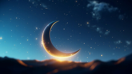 Plakat Crescent moon against a mesmerizing sky islamic background created with generative ai