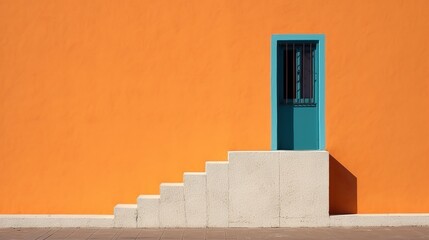 Contemporary layout template for decoration design. Orange Wall with a door, steps. Template design. luxury style background
