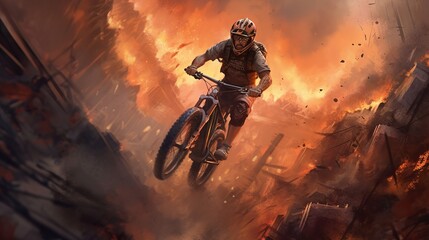 Obraz premium Abstract illustration with extreme sports. Travel illustration. Healthy lifestyle. Generative Ai.