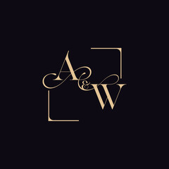 AW square sensual line concept in wedding initial gold color logo design