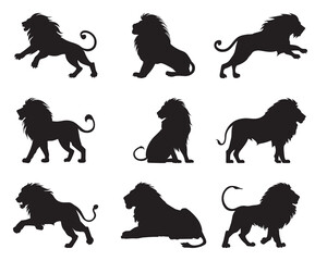Silhouette lion collection - vector illustration - obrazy, fototapety, plakaty