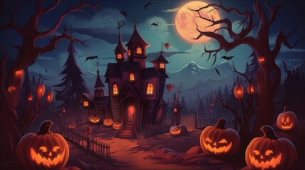 Fototapeta na wymiar Halloween background with pumpkins. Generative AI