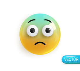 Realistic 3d Icon. Emoji face. Render of yellow glossy color emoji in plastic cartoon style