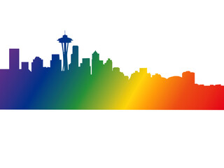 PRIDE Seattle, Washington skyline - rainbow gradient