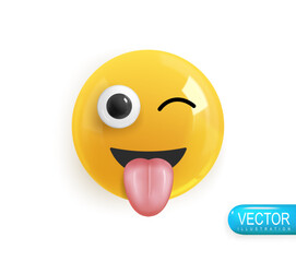 Emotion Realistic 3d Render. Icon Smile Emoji. Vector yellow glossy emoticons. PNG