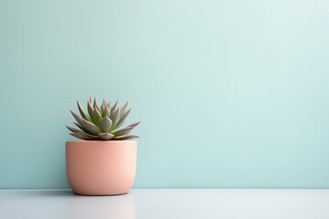 0542. Succulent in front of light pastel wall. Generative AI