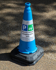 Cone at an Electric Vehicle Charging Point in London, UK