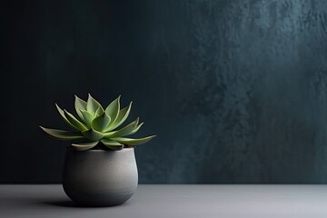 0548. Succulent plant in front of dark wall. Generative AI
