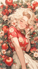 girl and apple illustration
