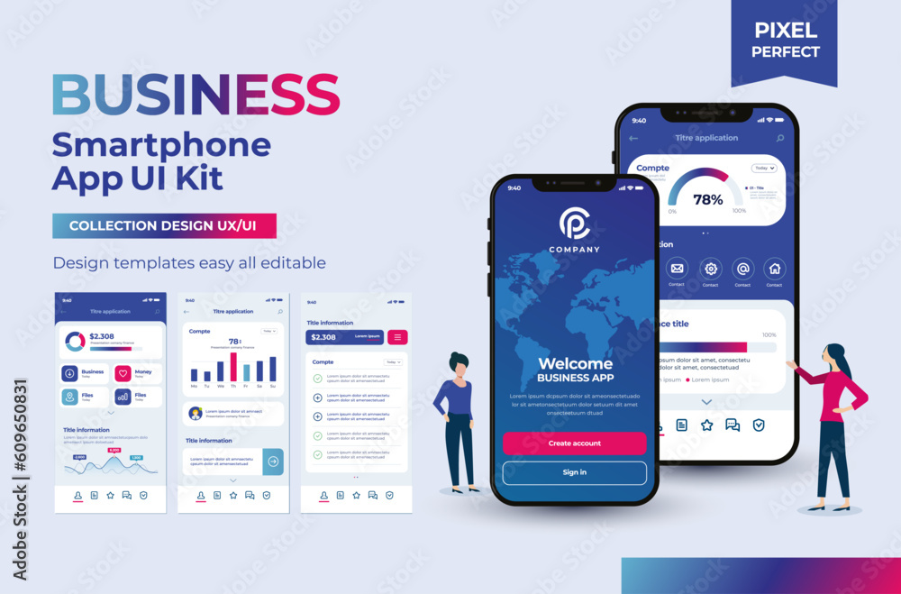 Poster mobile application design templates set
