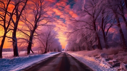  Serene Sunrise on Snowy Road