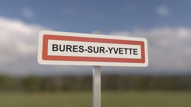 A sign at Bures-sur-Yvette town entrance, sign of the city of Bures sur Yvette. Entrance to the municipality.