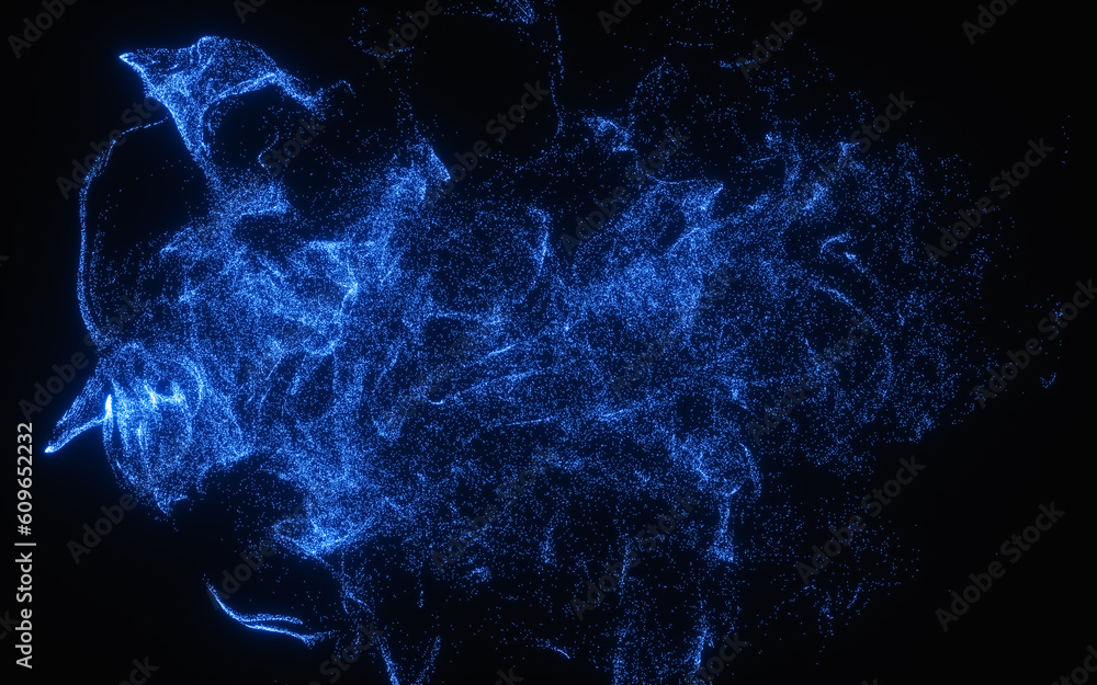 Poster abstract glowing particles, 3d rendering.