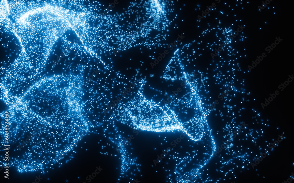 Poster abstract glowing particles, 3d rendering.