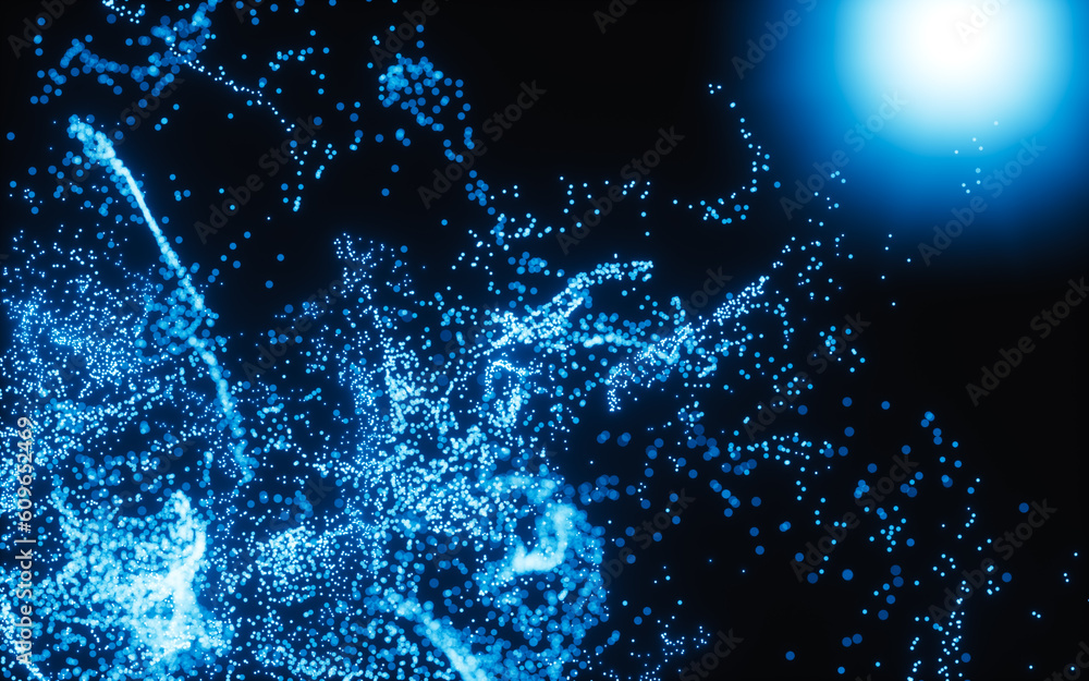 Poster abstract glowing particles, 3d rendering.