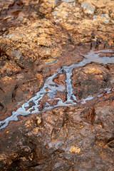 Oil spill in a small stream, pearlescent and shiny