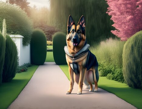 German Shepherd Dog, Generative AI Illustration
