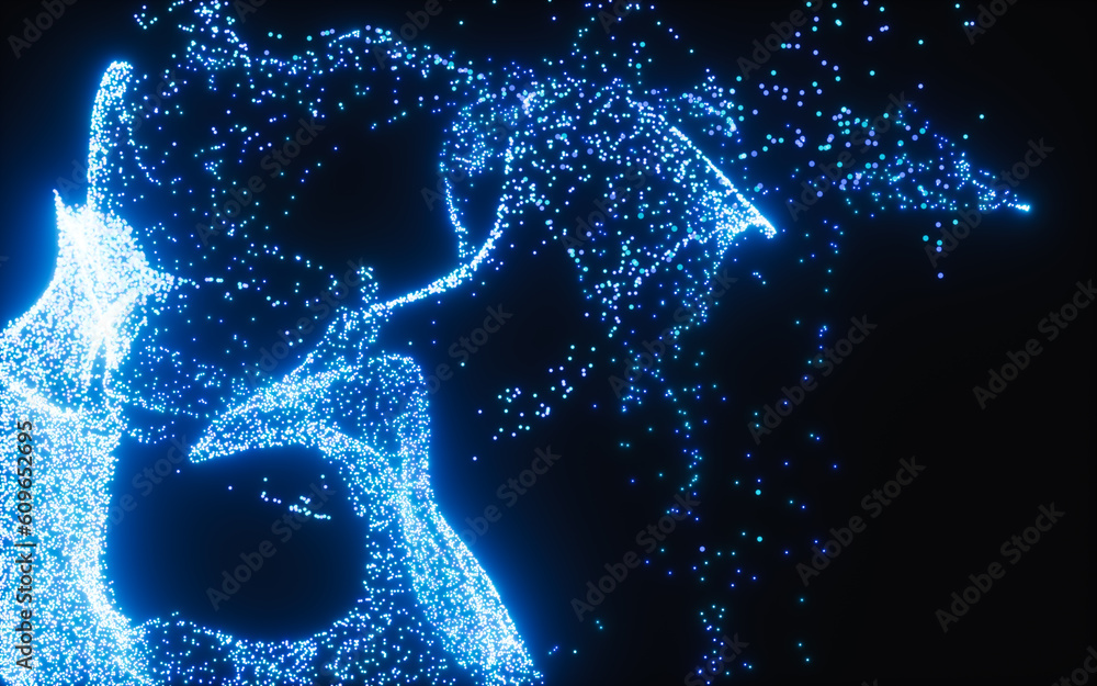 Poster abstract glowing particles, 3d rendering.