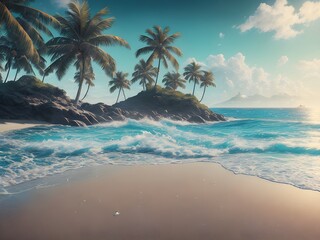 Obraz premium Sea coast with waves, Generative AI Illustration