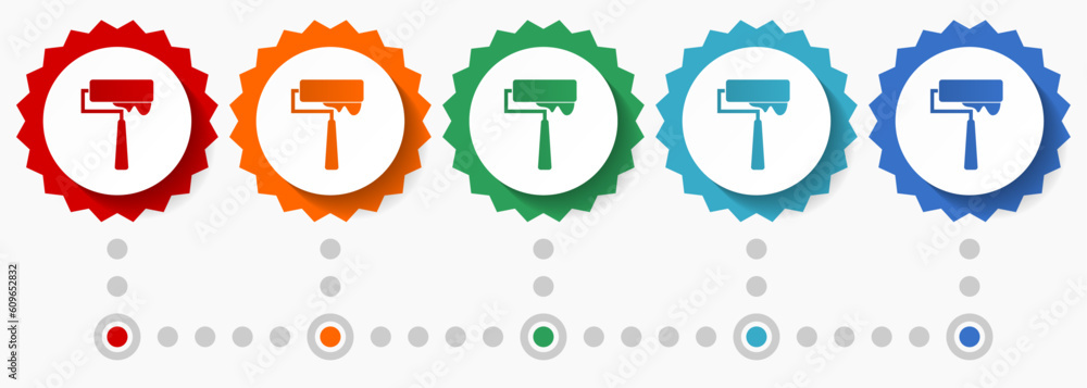 Poster paintroll vector icon set, colorful infographic template, set of flat design badge icons in 5 color 