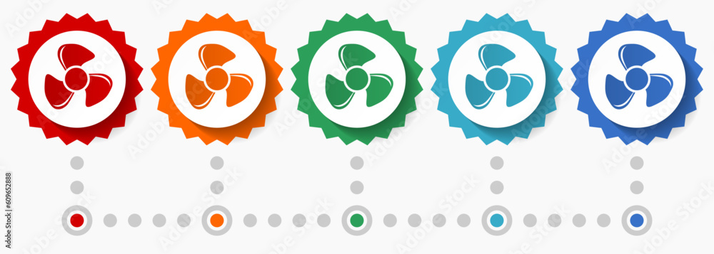 Poster fan vector icon set, colorful infographic template, set of flat design badge icons in 5 color option