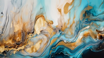 Abstract liquid marble blue white orange brown and green wallpaper