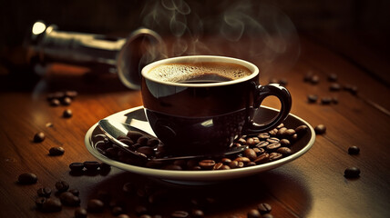 Fototapeta premium cup of coffee and beans