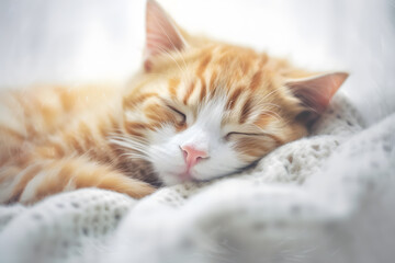 Sweet Cat Sleeping on a Throw - Generative AI