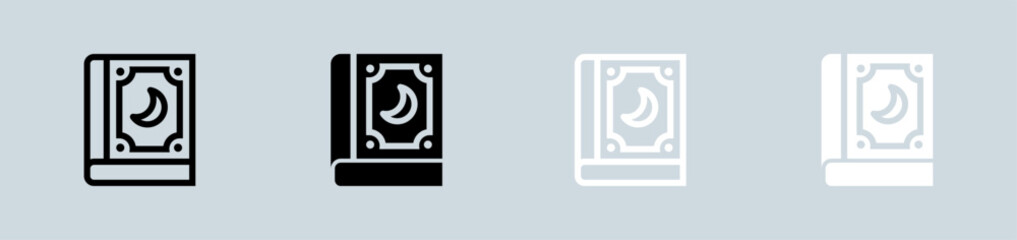 Spell book icon set in black and white. Magic signs vector illustration.
