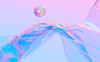 Abstract flowing transparent glass background, 3d rendering.