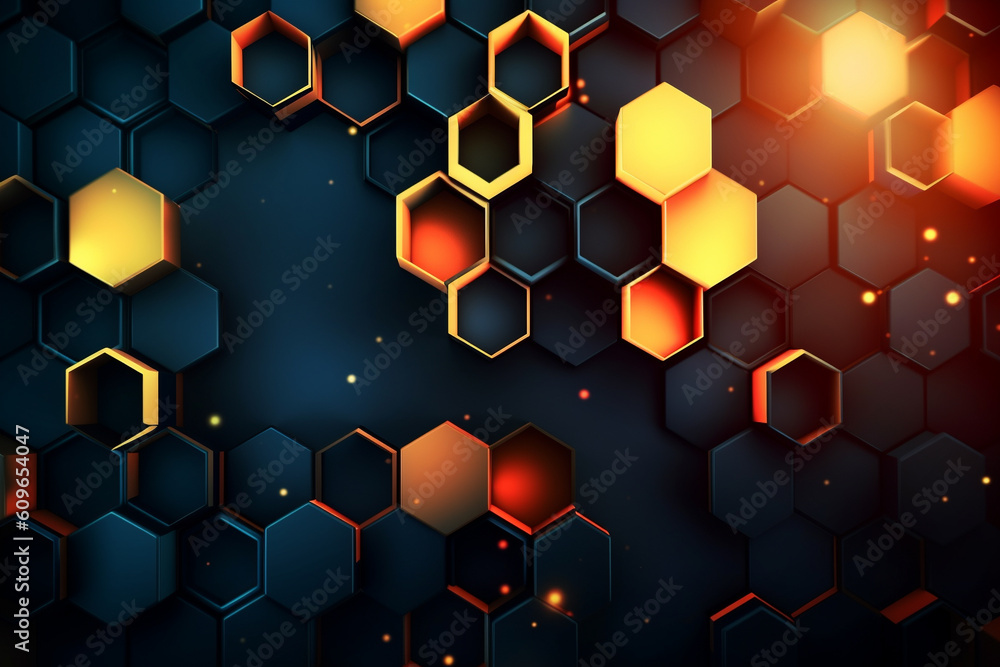 Aufkleber technological abstract background with hexagons, hexagon background with light, generative ai