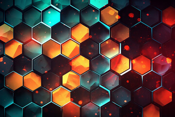 Technological abstract background with hexagons, Hexagon background with light, Generative AI