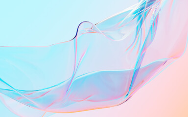 Abstract flowing transparent glass background, 3d rendering.