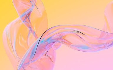 Abstract flowing transparent glass background, 3d rendering.