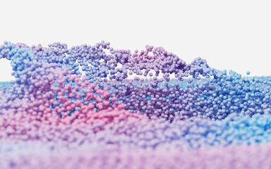 Abstract splash particles and balls, 3d rendering.