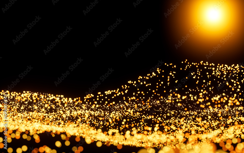 Poster abstract glowing particles, 3d rendering.