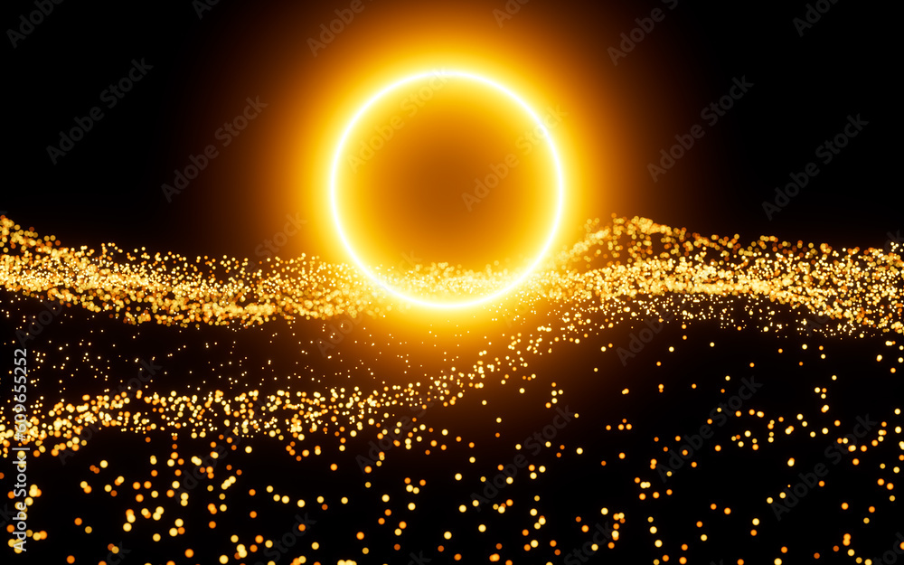 Poster abstract glowing particles, 3d rendering.