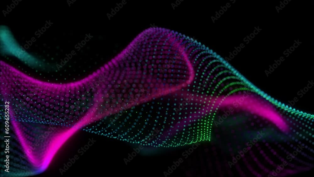 Poster 4k waves lines. neon particles. wavy background. glowing lines. abstract pattern. motion design. 60f