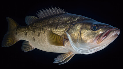 bass underwater for fishing concept created with Generative AI technology