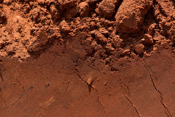 Red clay brick cross-section is soil for planting such as cassava soil background concept vintage...