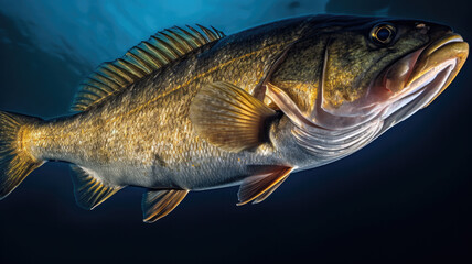 Fototapeta premium bass underwater for fishing concept created with Generative AI technology
