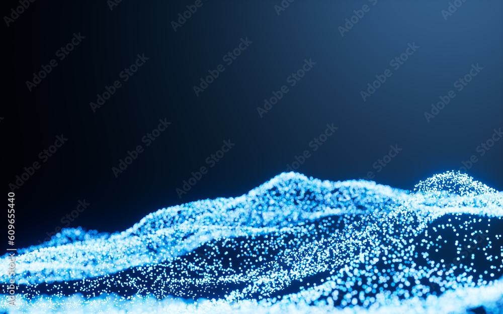 Poster abstract glowing particles, 3d rendering.