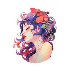 Stunning High-Detail Painting of Woman With Flower Hair.