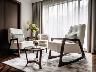 Fototapeta premium Comfortable living room with rocking chair. Generative AI